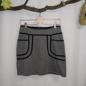 Knitted Dove heathered gray & black trim jersey knit mini skirt